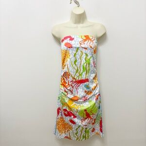 Gretchen Scott Sea Life Strapless Tube Dress Size Medium Coastal Beach Resort